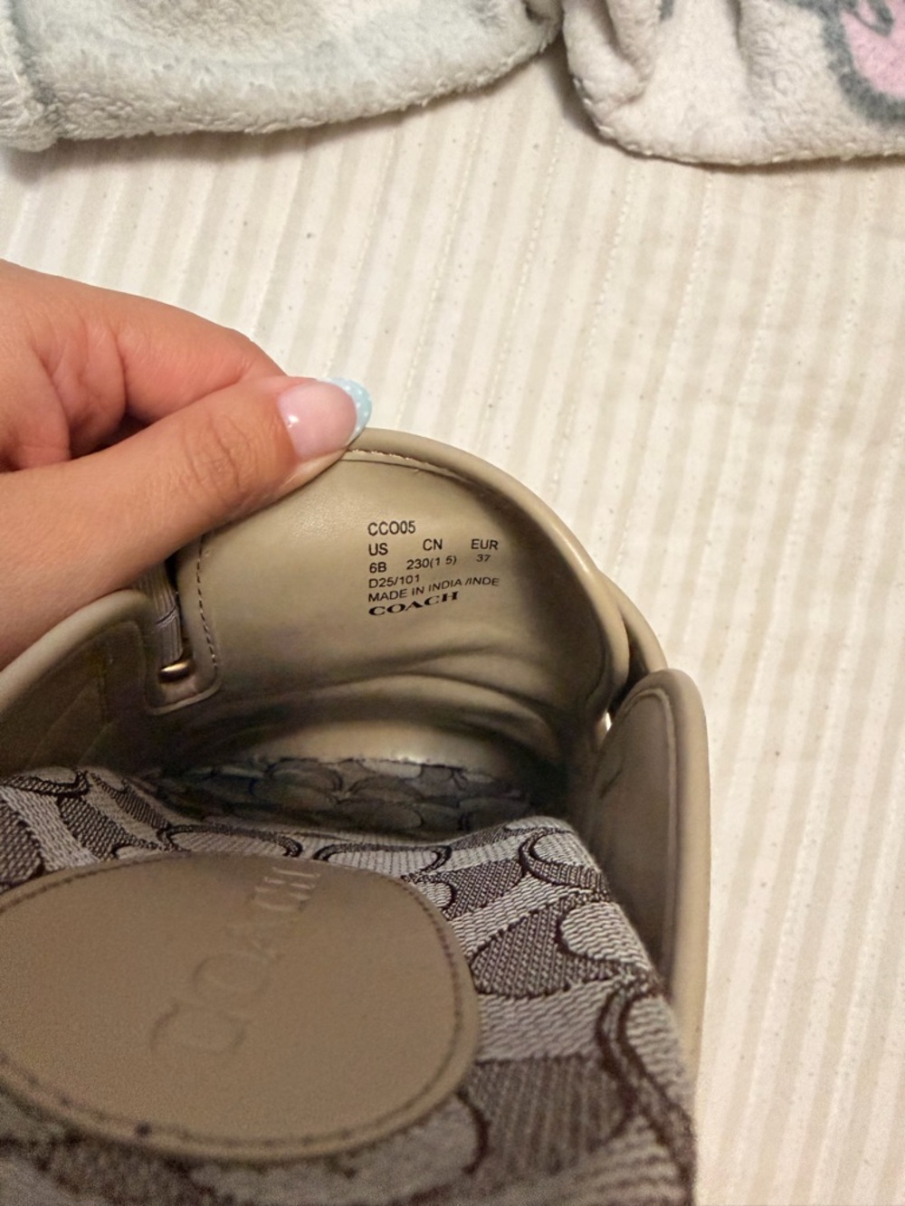 Coach Beige Suede Mules with Signature Monogram Trim and Gold Buckles - Picture 5 of 6